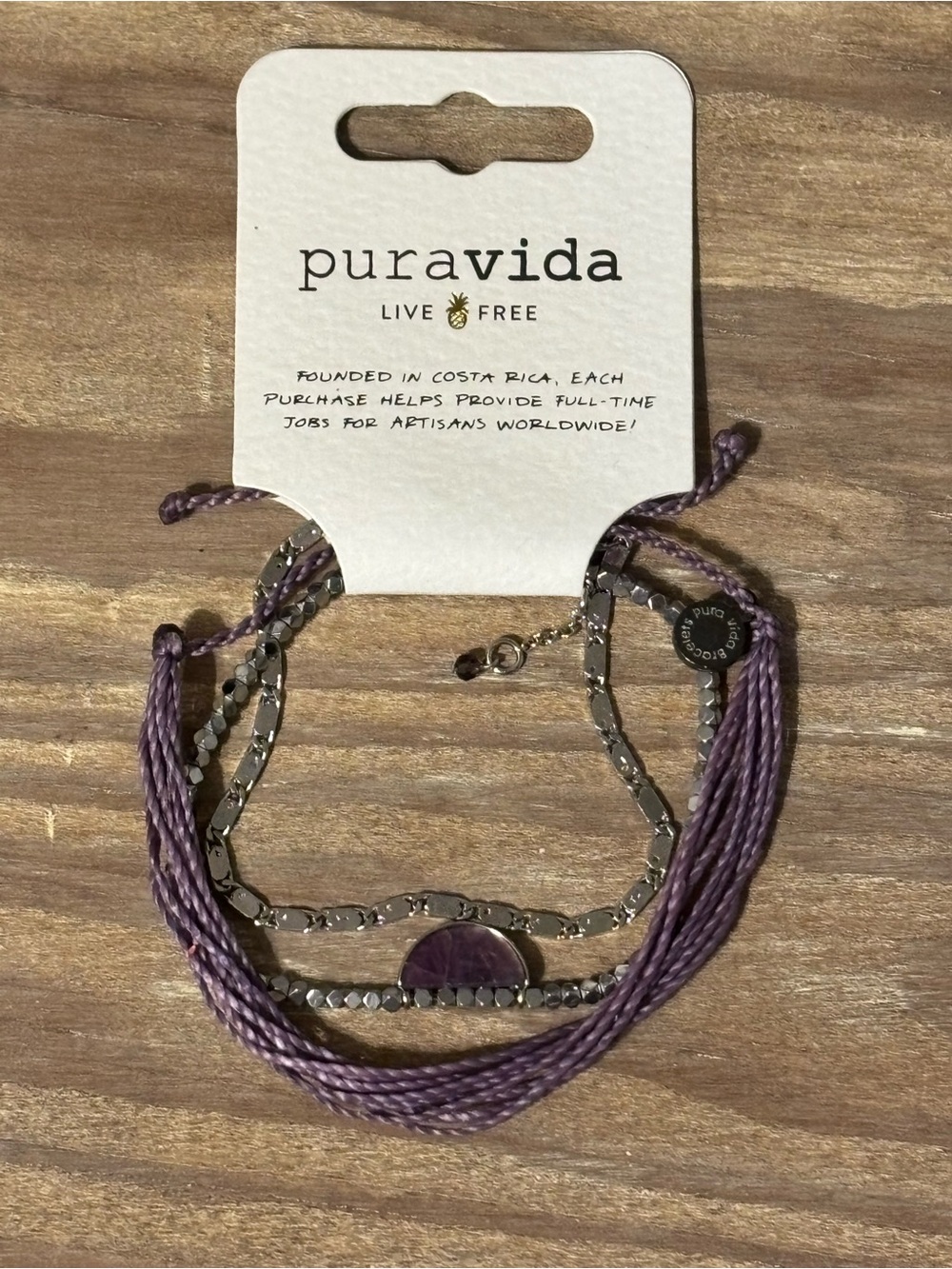 Bracelet Club Stack - Pura Vida Purple Layered Cord and Chain Bracelet Set